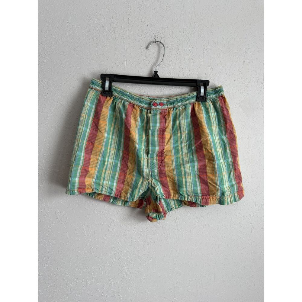 Victorias Secret Green Orange Plaid 100% Cotton Sleep Shorts Womens M Y2K